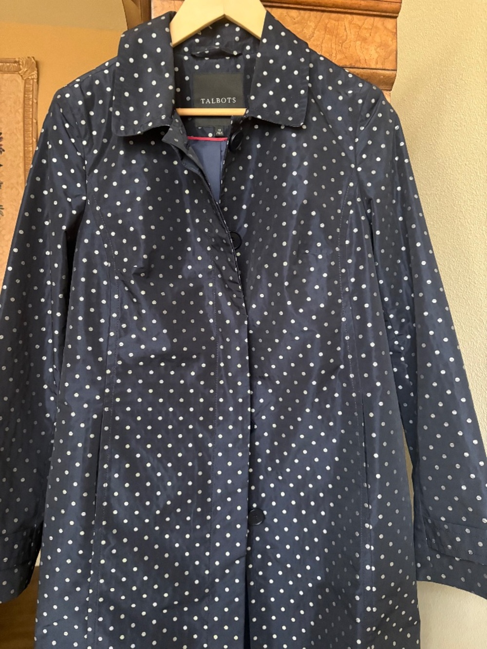 Talbots Navy Polka Dot Raincoat Size 10 like New